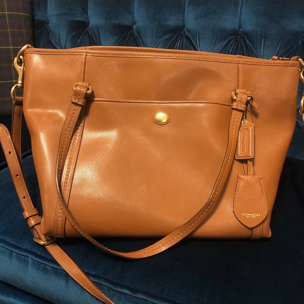 Coach Large Leather Shoulder Crossbody Tote Bag